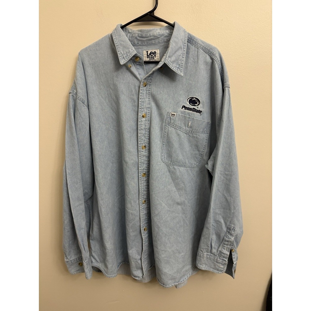 Vintage Penn State Denim Shirt Lee Sport Nittany Lions Blue Button Down Size 2XL